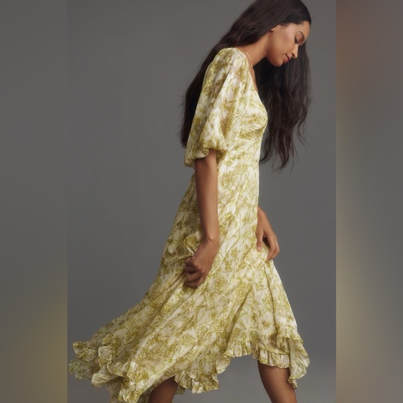 🆕(NWT) HUTCH Printed Twist-Front Puff-Sleeve Ruffle-Hem Dress Size M. - Picture 3 of 7